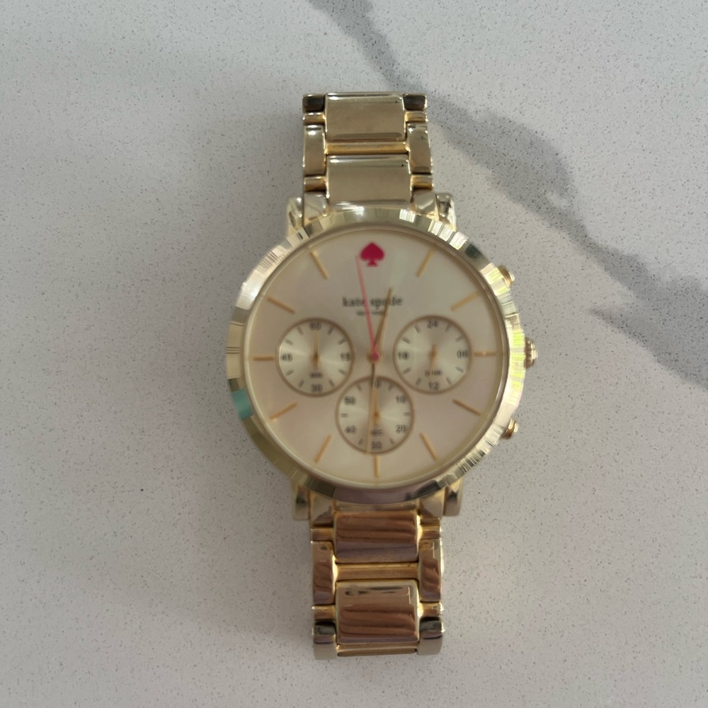 kate spade Gold-Tone Women's Chronograph Watch with White Dial and Pink Accent